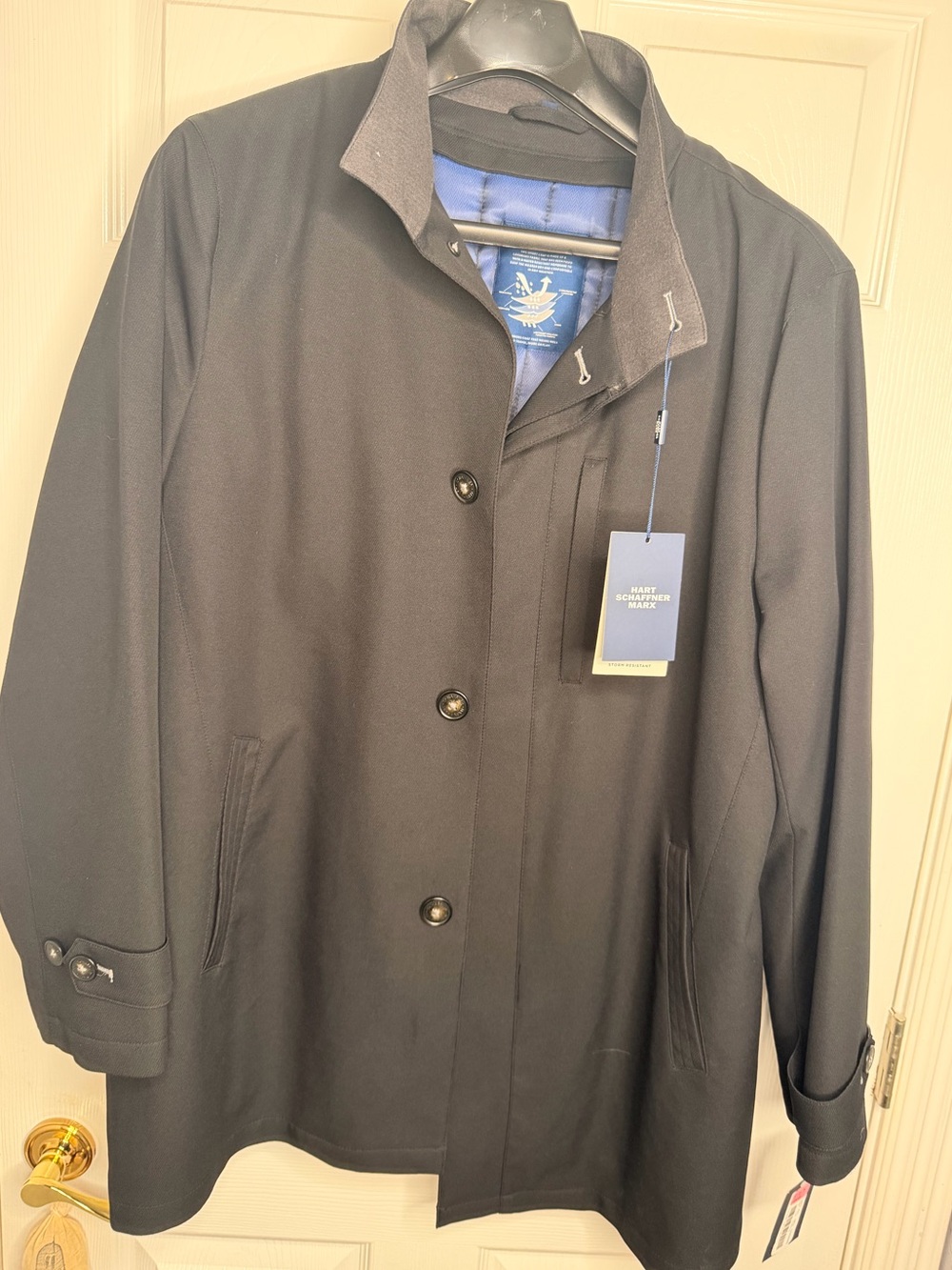 Hart Schaffner Marx Men's Black Trench Coat with Blue Lining